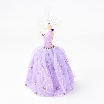 Princess Jewelry Stand, Mesh Dress Resin Human Model Bracket, Metal Earrings Rack Double-Deck Receptacle, Lilac, 8.1x8.1x26cm