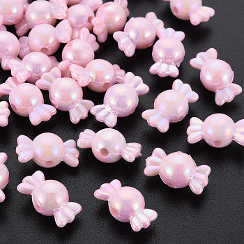 Opaque Acrylic Beads, AB Color, Candy, Pink, 17x9x9mm, Hole: 2mm, about 943pcs/500g