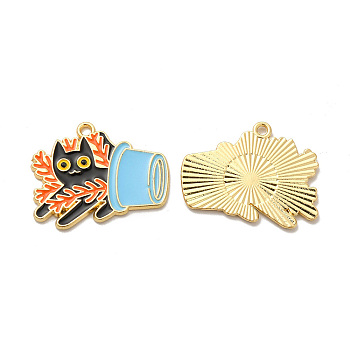 Alloy Enamel Pandants, Lead Free & Cadmium Free, for Halloween, Cat Charm, Light Gold, 22x28x1.5mm, Hole: 1.8mm