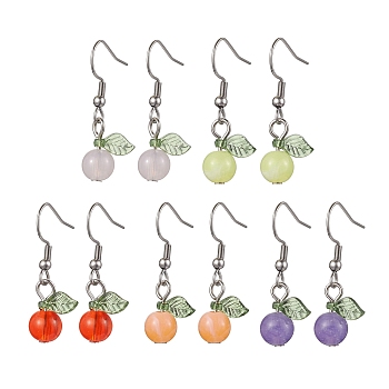 5Pairs 5 Colors Acrylic Dangle Earrings, with 304 Stainless Steel Earring Hooks, Round, Stainless Steel Color, 32.5x12.5mm, 1pair/color