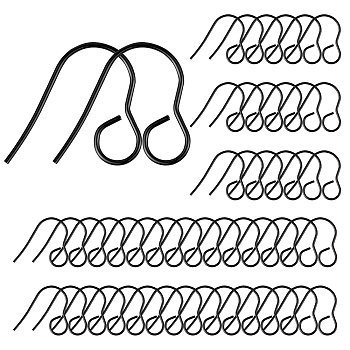 100Pcs 316 Stainless Steel Hypoallergenic French Earring Hooks, Flat Earring Hooks, Ear Wire, with Horizontal Loop, Black, 18mm, Hole: 4.6mm, 20 Gauge, Pin: 0.7mm