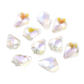 AB Color Plated Electroplate Glass Pendants, Faceted, Leaf, Lilac, 16x11x6mm, Hole: 1mm