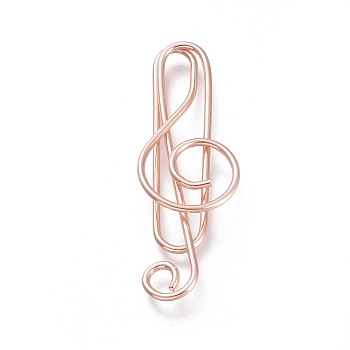 Musical Note Shape Iron Paperclips, Cute Paper Clips, Funny Bookmark Marking Clips, Rose Gold, 36x12x2.5mm