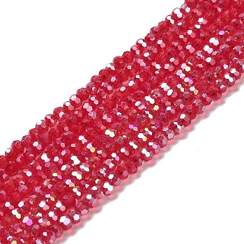 Transparent Glass Beads, 32 Facets, AB Color Plated, Round, Cerise, 3.5x3mm, Hole: 1mm, about 168~169pcs/strand, 19.09''(48.5cm)