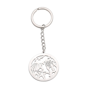 Non-Tarnish 304 Stainless Steel Keychains, Sea Animal, Stainless Steel Color, Pendant: 3.8x3.5cm