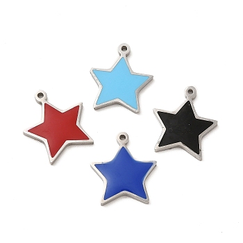 304 Stainless Steel Enamel Charms, Star Charm, Stainless Steel Color, Mixed Color, 14.5x13x1.4mm, Hole: 1mm