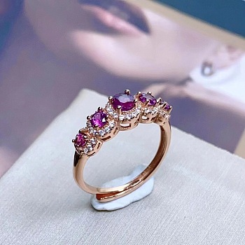 Flat Round Natural Garnet Finger Rings, 925 Sterling Silver Rings, Golden, Inner Diameter: 17~19mm
