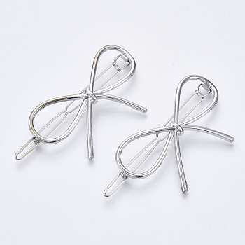 Alloy Hollow Geometric Hair Pin, Ponytail Holder Statement, Hair Accessories for Women, Cadmium Free & Lead Free, Bowknot, Platinum, 59x34mm, Clip: 71mm long