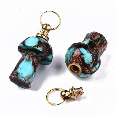 Assembled Natural Bronzite and Synthetic Turquoise Openable Perfume Bottle Pendants(G-S366-057A)-4