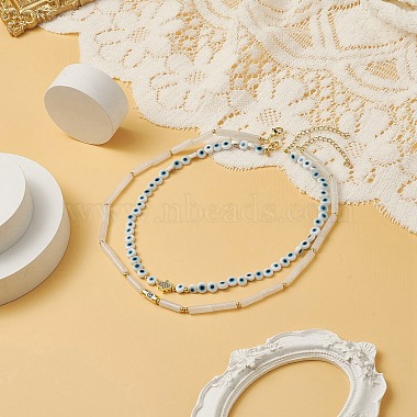 2Pcs 2 Style Natural White Jade & Lampwork Evil Eye Beaded Necklaces Set(NJEW-JN04172)-2
