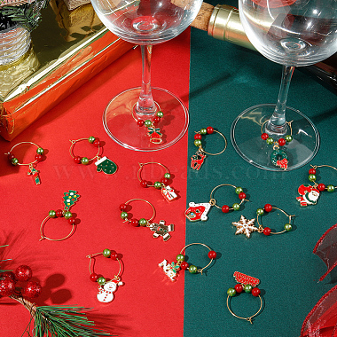 14подвески для бокалов для вина на рождественскую тематику из сплава эмали(AJEW-SC0002-05)-4