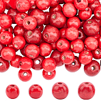 150Pcs 2 Styles Dyed Natural Wood Beads, Round, Lead Free, Red, 16~20x15~18mm, Hole: 4~4.5mm(COCO-PA0001-14)