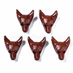 Natural Red Jasper Pendants, Top Drilled Beads, with Black Onyx Eye, Wolf Head, 30.5x23.5x11.5~13mm, Hole: 2mm(G-R478-06A-03)
