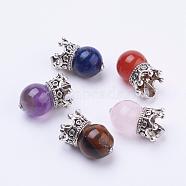 Natural Gemstone Pendants, with Alloy Findings, Crown, Antique Silver, 16~17x11mm, Hole: 4x5mm(PALLOY-JF00339)