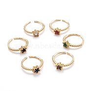 Brass Micro Pave Cubic Zirconia Cuff Rings, Open Rings, Long-Lasting Plated, Star, Golden, Mixed Color, US Size 6 3/4(17.1mm)(RJEW-I077-03G)