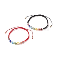 2Pcs 2 Colors Lampwork Round Evil Eye Braided Bead Bracelets Set, Adjustable Bracelets for Women, Mixed Color, Inner Diameter: 2-1/4~3-1/2 inch(5.8~9cm), 1Pc/color(BJEW-TA00139)