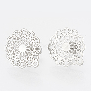 304 Stainless Steel Stud Earring Findings, with Loop, Flower, Stainless Steel Color, 16x14mm, Hole: 1mm, pin: 0.7mm(X-STAS-S079-34B)