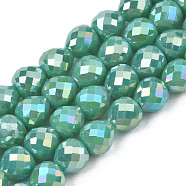 Electroplate Opaque Solid Color Glass Beads Strands, AB Color Plated, Faceted, Strawberry, Light Sea Green, 6x6mm, Hole: 1.4mm, about 100pcs/strand, 24.02 inch(61cm)(EGLA-N002-26-A04)