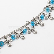 Handmade Tibetan Style Pendant Chains for Necklaces Bracelets Making, with Glass Beads, Iron Twisted Chains and Eye Pin, Unwelded, Sky Blue, 39.3 inch, about 51sets/strand(AJEW-JB00092-02)