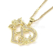 304 Stainless Steel Heart Pendant Necklaces with Cubic Zirconia, Letter Charms, Letter X, 16.54 inch(42cm)(NJEW-H029-01G-X)