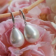 Vintage Teardrop Stainless Steel Dangle Earrings, with Large White Pearl Studs, Silver (SC6783-1)