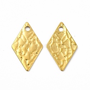 Ion Plating(IP) 304 Stainless Steel Pendants, Textured, Rhombus, Real 18K Gold Plated, 16x9.5x0.6mm, Hole: 1.4mm(STAS-F290-12G)