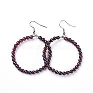Natural Garnet Dangle Earrings, with Stainless Steel Hook, Ring, 60~61x44mm, Pin: 0.6mm(X-EJEW-K077-A12)