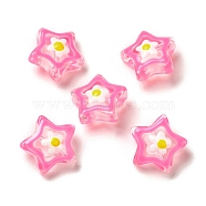 Transparent Glass Beads, with Enamel, Star, Deep Pink, 13x13x7mm, Hole: 1mm(GLAA-B008-02B)