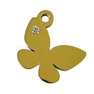 Ion Plating(IP) 304 Stainless Steel Charms, Manual Polishing, with Crystal Rhinestone, butterfly, Golden, 13.5x12x1.5mm, Hole: 1.2mm(STAS-L245-007G)