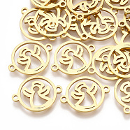 201 Stainless Steel Links, Laser Cut Links, Flat Round with Angel, Golden, 20x15x1mm, Hole: 1.6mm(X-STAS-T044-12G)