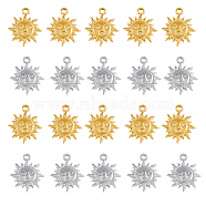 20Pcs 2 Colors 304 Stainless Steel Pendants, Sun with Human Face, Golden & Stainless Steel Color, 17.5x15x2.5mm, Hole: 1.6mm, 10pcs/color(STAS-DC0013-21)