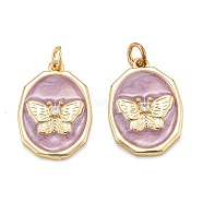 Brass Micro Pave Clear Cubic Zirconia Pendants, with Enamel and Jump Rings, Polygon with Butterfly, Real 18K Gold Plated, 18x12x2.5mm, Hole: 3.5mm(ZIRC-A020-02G)