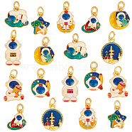 Elite 18Pcs 9 Style Alloy Enamel Pendants Sets, Cadmium Free & Lead Free, with Glitter Powder and Jump Rings, Matte Gold Color, Mixed Shapes, Mixed Color, 13~19x11~12.5x2.5~4mm, Hole: 3mm, 2pcs/style(ENAM-PH0002-45)