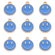 Alloy Enamel Charms, Flat Round with Smiling Face, Royal Blue, 14.5x12x1.5mm, Hole: 1.5mm(ENAM-YW0001-97-I)