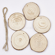 Undyed Unfinished Wooden Pendants, Wood Slice, Tree Ring, PapayaWhip, 80~90x8mm, Hole: 3~4mm, about 5pcs/bag(WOOD-T011-36)