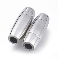 304 Stainless Steel Magnetic Clasps with Glue-in Ends, Oval, Stainless Steel Color, 16.5x6x6mm, Hole: 3mm(STAS-D242-04P)