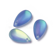Glass Pendants, Frosted, Teardrop, Sapphire, 15.5x8.8x5.5mm, Hole: 1mm(RGLA-L024-C-206LM)