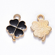 Alloy Enamel Pendants, Clover, Light Gold, Black, 18x12x2mm, Hole: 2mm(ENAM-S121-050A)