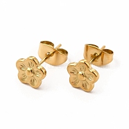 304 Stainless Steel Flower Stud Earrings for Women, Real 18K Gold Plated, 7x7mm, Pin: 0.7mm(EJEW-C004-07G)