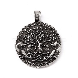 Tibetan Style 304 Stainless Steel Pendants, Flat Round with Tree, Antique Silver, 41x32.5x3.5mm, Hole: 5.5x4.5mm(X-STAS-P305-43AS)