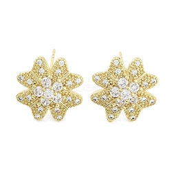 Brass Micro Pave Clear Cubic Zirconia Stud Earrings for Women, Flower, Real 18K Gold Plated, 14.5x14.5mm(EJEW-S217-E01)