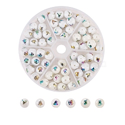 Electroplate Opaque Glass Beads, Christmas Themed, Round, Mixed Color, 10mm, Hole: 1.2mm, 60pcs/box(EGLA-CJ0001-02)