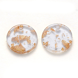 Cellulose Acetate(Resin) Charms, with Foil, Flat Round, Gold, 13.5x2~3.5mm, Hole: 1.5mm(X-KY-S161-017A)