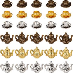 60Pcs 6 Style Alloy Small Handmade Charms Pendants, Cup & Kettle, Mixed Color, 13~14x14~16x7x8mm, Hole: 2mm, 10pcs/ctyle(FIND-CA0005-01)