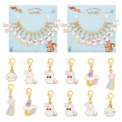 Alloy Enamel with Pearl Pendant Crochet Lobster Clasp Charms, Locking Stitch Marker with Wine Glass Charm Ring, Meteor/Rabbit/Cloud, Mixed Color, 2.5~3.5cm, 6 style, 2pcs/style, 12pcs/set, 2 sets/box(HJEW-AB00304)