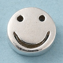 925 Sterling Silver Beads, Flat Round with Smiling Face, with S925 Stamp, Silver, 8x3mm, Hole: 1.5mm(STER-M111-01B-S)