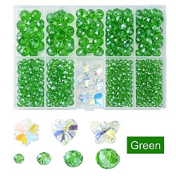 DIY Glass Beads & Charms Jewelry Making Finding Kit, Faceted Rondelle & Butterfly & Heart & Flower, Lime Green, 4~14x3~7.5mm, Hole: 0.3~1.6mm(DIY-YW0009-03D)