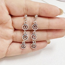 Alloy & Iron Spiral Dangle Stud Earrings, Antique Silver, 54x7mm(FS-WG7331A-02)