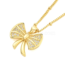 Brass Micro Pave Clear Cubic Zirconia Pendant Necklaces, Bowknot, Real 18K Gold Plated, 17.95 inch(456mm), Bowknot: 17.5x20mm(NJEW-M220-05C-G)