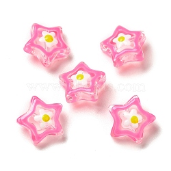 Transparent Glass Beads, Hand Drawn Beads, with Enamel, Star, Deep Pink, 13x13x7mm, Hole: 1mm(GLAA-B008-02B)